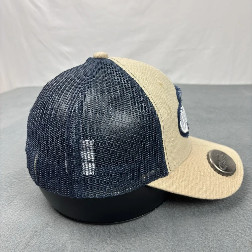 Corona Beer Stylish Hat Tan Navy Mesh Snapback Cap Metal Logo Bottle Opener OSFM